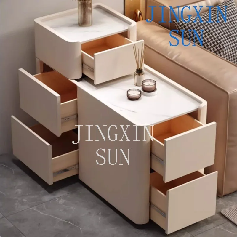 All solid wood corner few modern light luxury living room rock slab sofa side cabinet side cabinet removable drawer