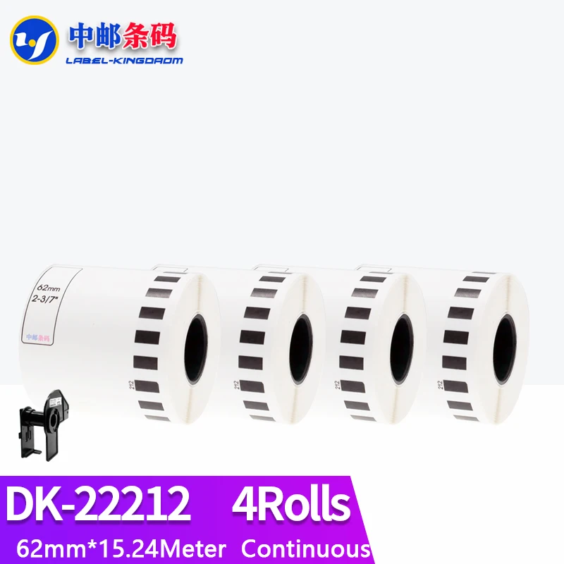 

4 Refill Rolls Generic DK-22212 Label 62mm*15.24M Continuous Compatible for Brother Label Printer White Color DK-2212 DK22212