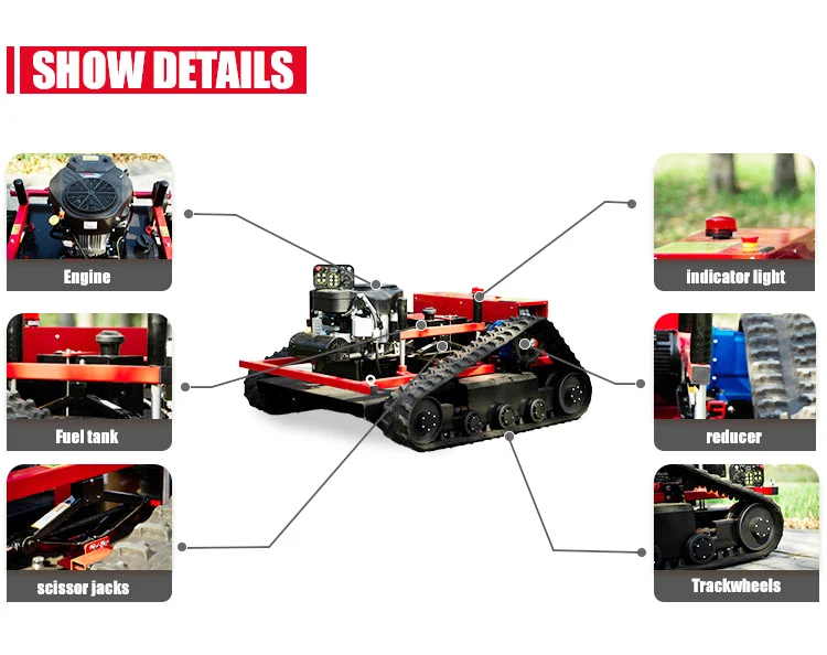 جهاز التحكم عن بعد 200 متر جزازة العشب ، جزازة العشب الروبوتية الأوتوماتيكية ، نوع المسار المضادة للانزلاق صفر دوران جزازة العشب