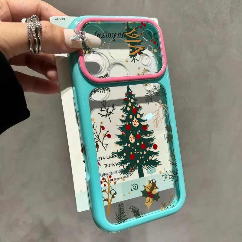 Christmas Tree Party Pattern Candy Color Clear Phone Case For iPhone 18 17 16 Pro Max 15 13 12 11 Pro 14 Plus Shockproof Cover