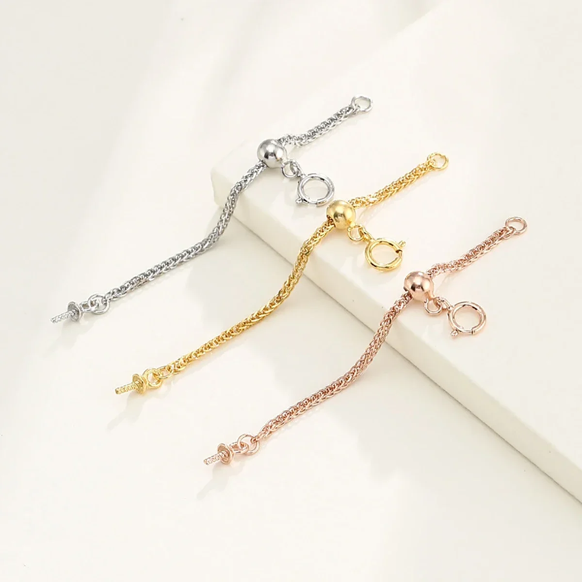 

925 Sterling Silver Adjustable Necklace Bracelet Extension Chain with 3mm Eye Pin Bail Peg for Beads Jewelry Making