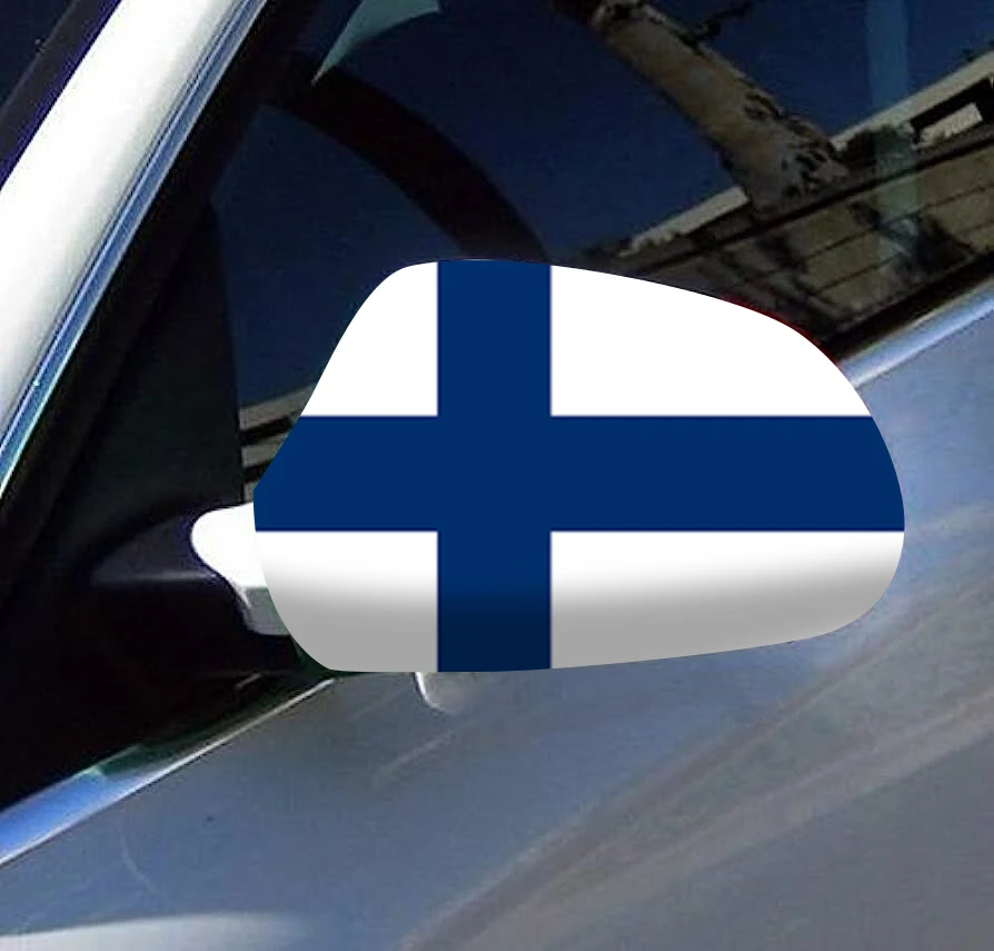 Directly Delivery 2 Pcs Free Size Four-way stretch fabric Finland Flags Car Mirror Cover