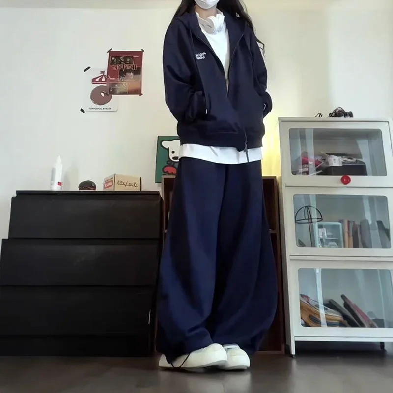 طقم ملابس رياضية نسائية فضفاضة للخريف والشتاء بدلة جري غير رسمية مكونة من قطعتين سويت شيرت بقلنسوة مريح من ألياف البوليستر #2