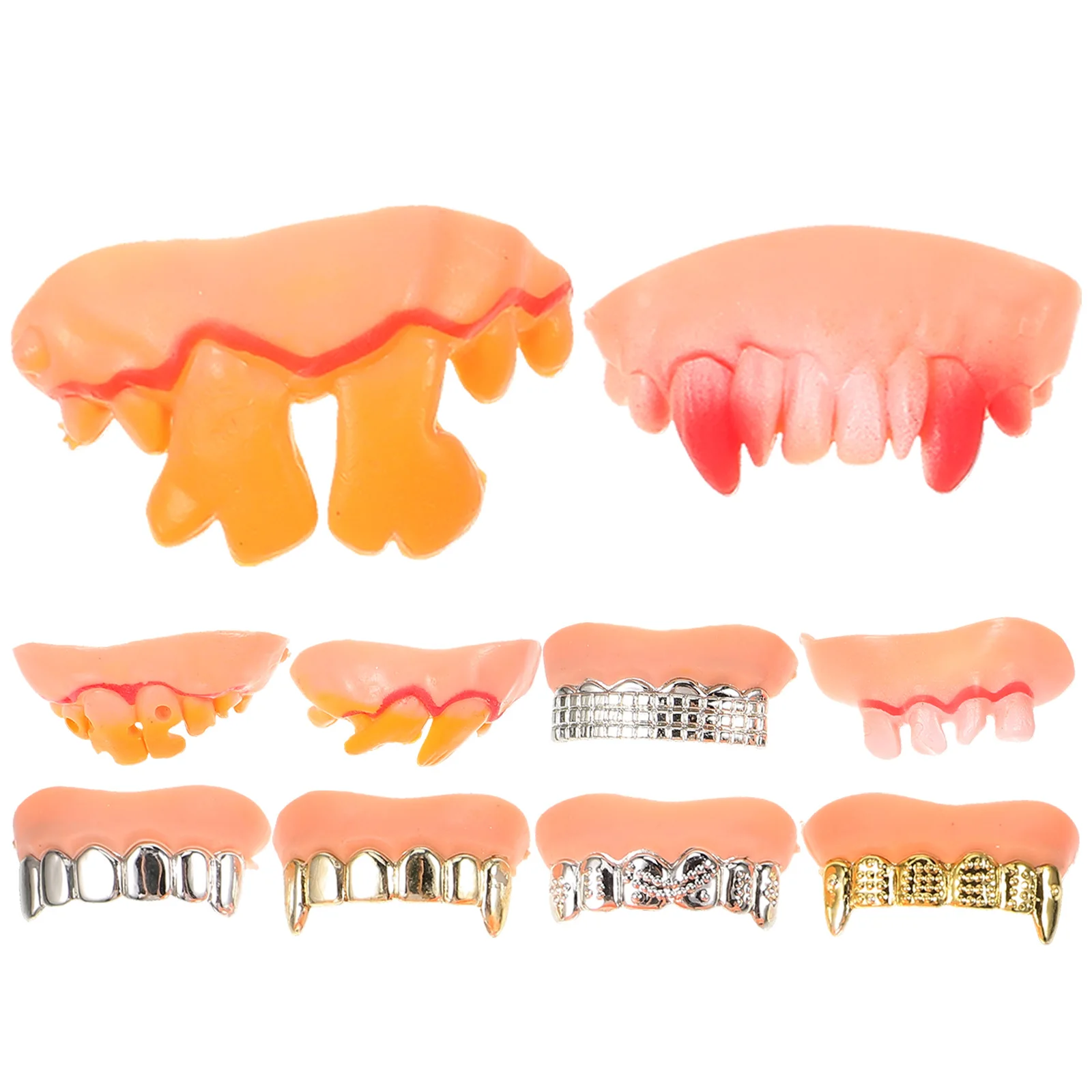 

10 Pcs Denture Realistic Fake Teeth False Tooth Replacement Cosplay Women's Halloween Costumes Accessory Pvc