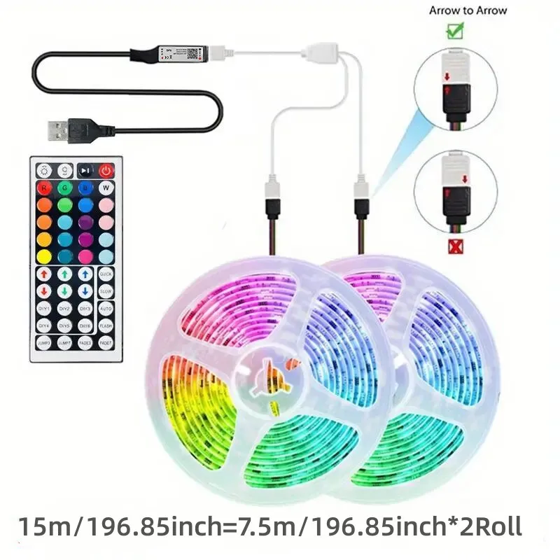 Tira de luces Led con USB para decoración del hogar, luz de fondo de TV, 24 teclas, aplicación Bluetooth IR, Control remoto, 5M-20M, para dormitorio, fiesta