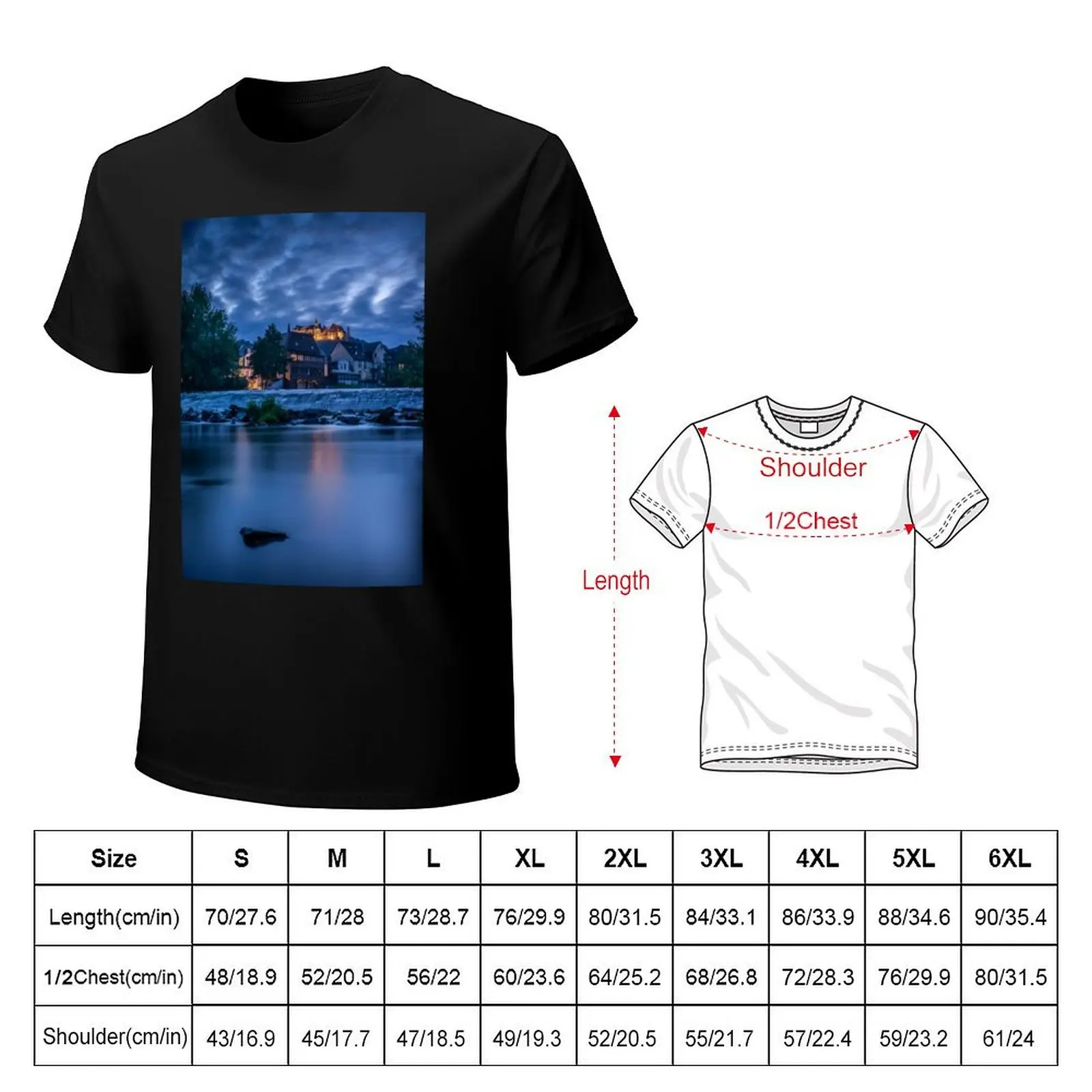 Castle view at the blue hour T-Shirt cotton graphic tees man clothes anime t shirts sweat shirts, men