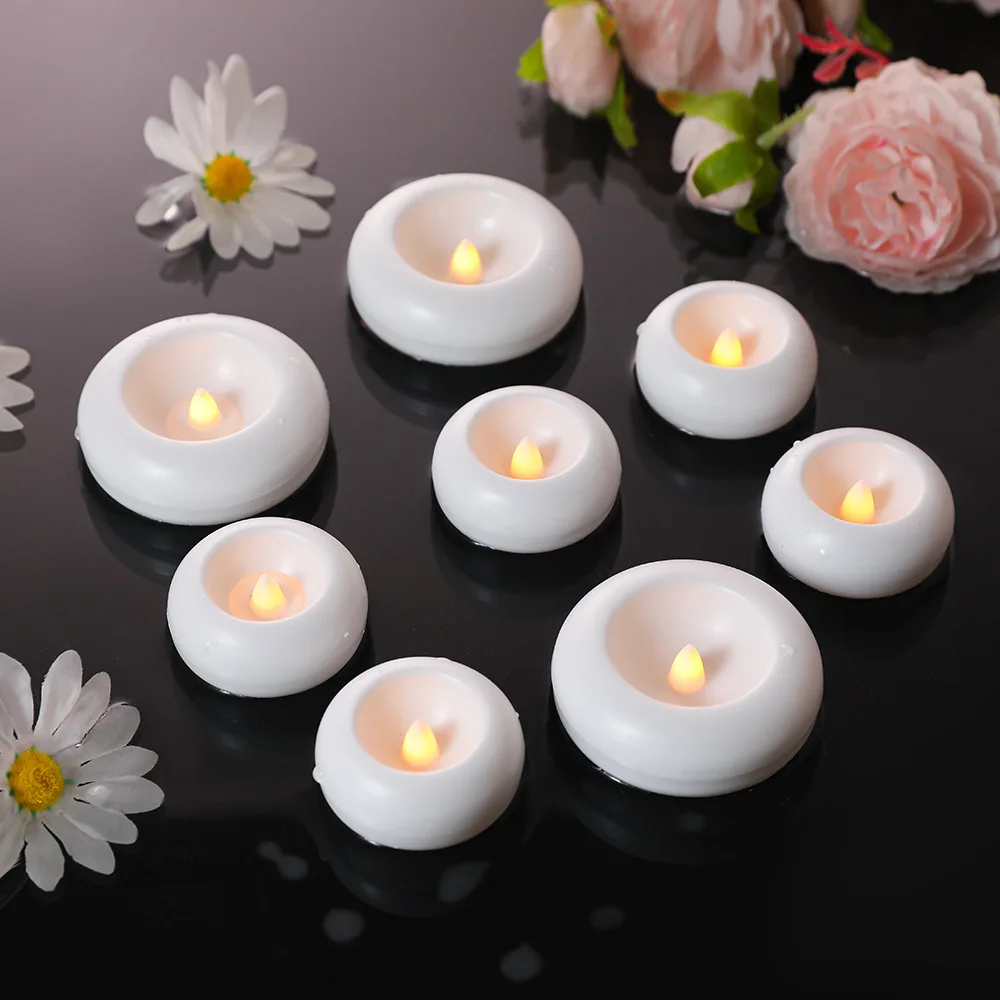 12pcs Floating LED Candles Waterproof Electronic Tea Lights Pool/Wedding Decor Outdoor Camping Bathroom Atmosphere Lights Bulk