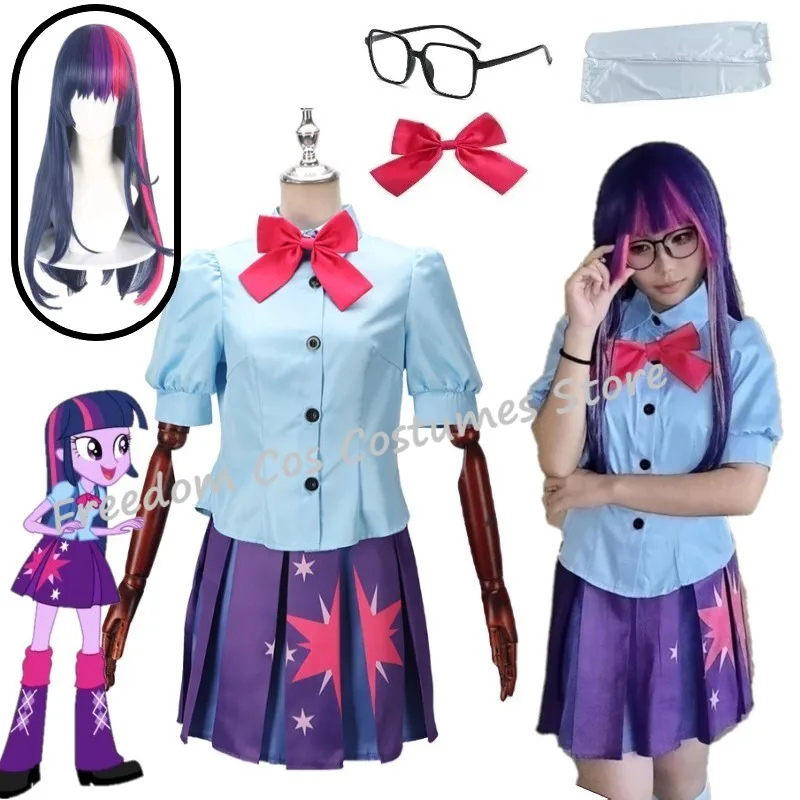 

Twilight Sparkle Costume Human Dress Cosplay Costume Sailor Shirt Short Dress Halloween Carnival Party Uniform Set For Women
