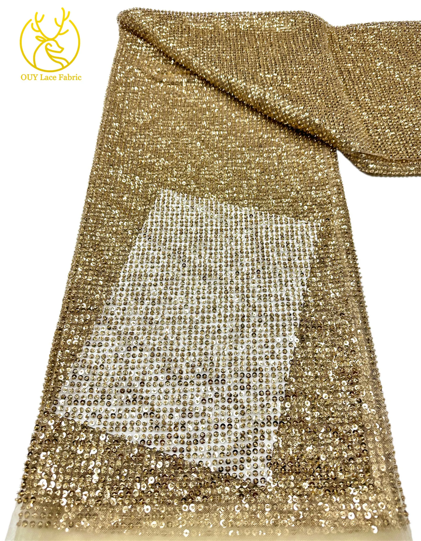 Eleganter französischer Mesh-Tüll-Spitzenstoff 2026 Nigerianischer vollständig perlenbesetzter runder Pailletten-Spitzenstoff für luxuriöse Abendkleider und Hochzeitsfeiern – Detail 19
