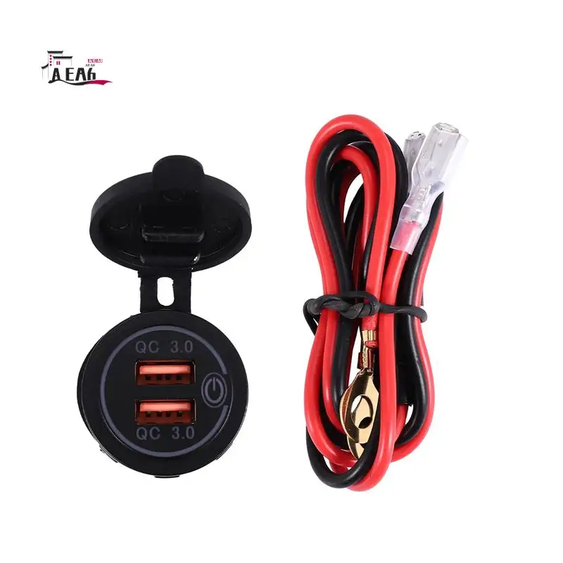 

AEA6-Quick Charge 3.0 Dual USB Car Charger 12V 36W USB Fast Charger With Switch For Boat Motorcycle Truck Golf Cart