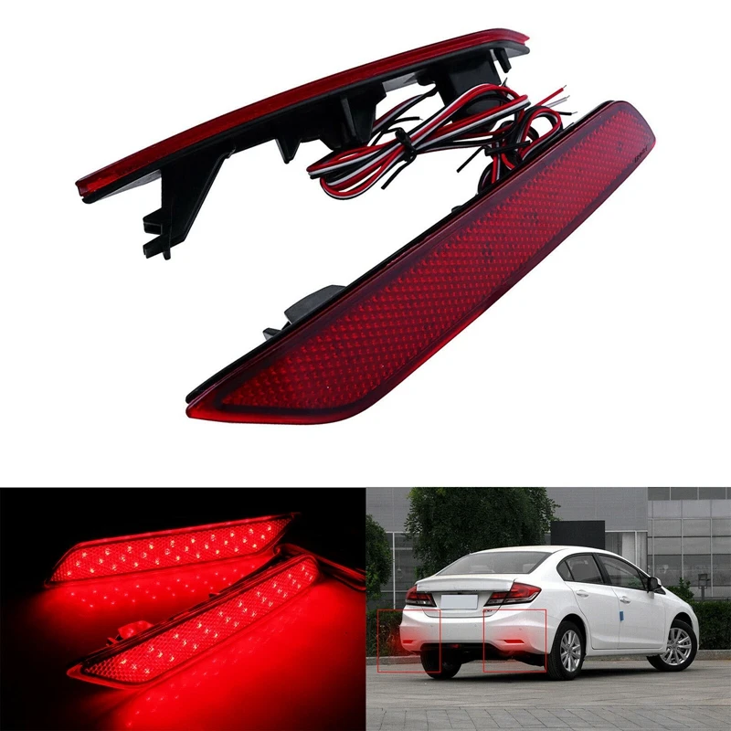 Car Red Lens 60-SMD LED Bumper Reflector Brake Tail Turn Signal Lights For Honda Civic Sedan 2013-2015