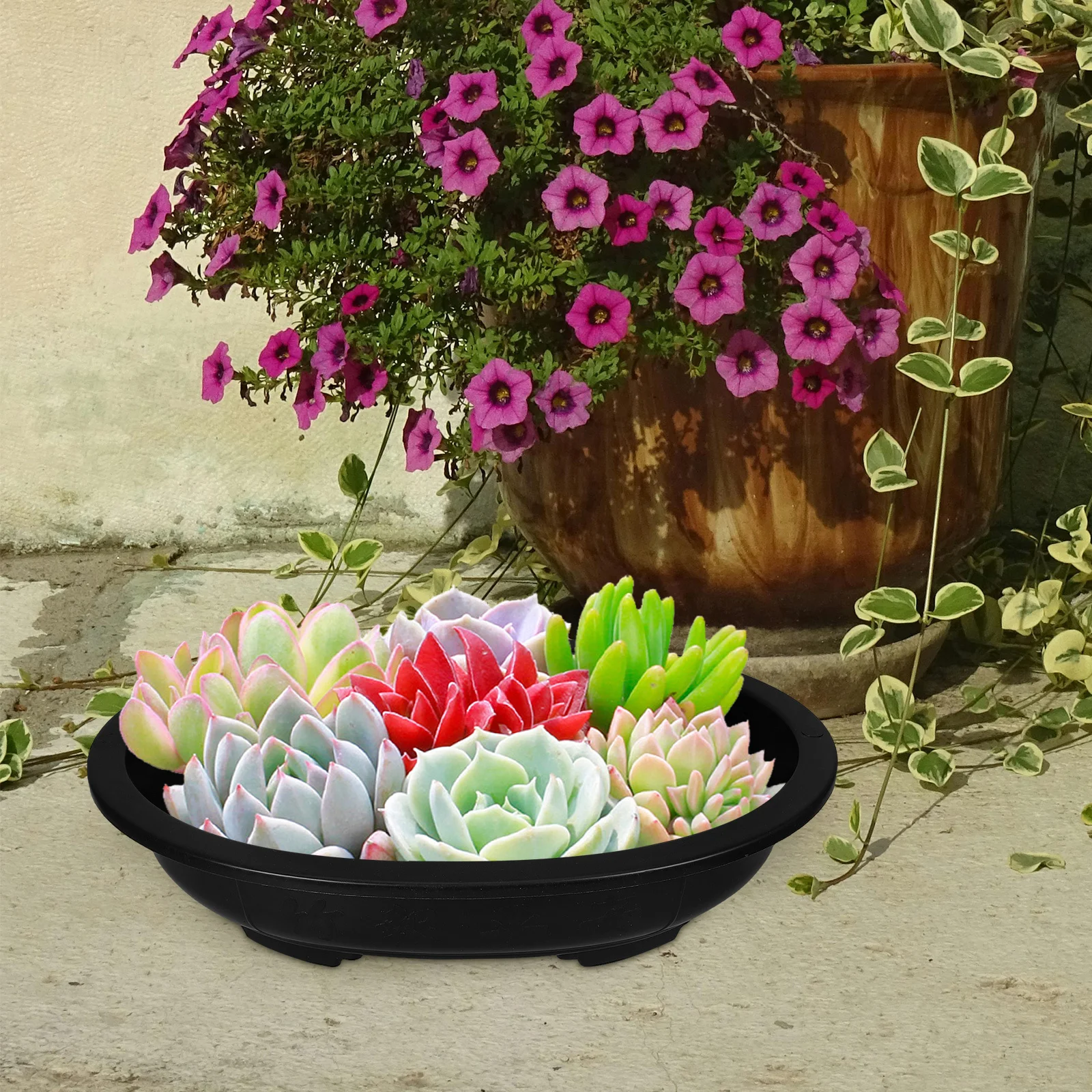 

4Pcs Plastic Flower Pot Oval Bonsai Planter for Gardening Home Decor Indoor Outdoor Space Saving Plant Holder Modern Style