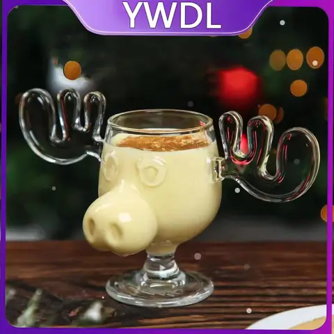 YWDL 1pcs Elk Wine Glass Cocktail Juice Cup Reindeer Mug Wine Beer Water Milk Whiskey Glasses Drinkware Shot Cups Christmas Gift