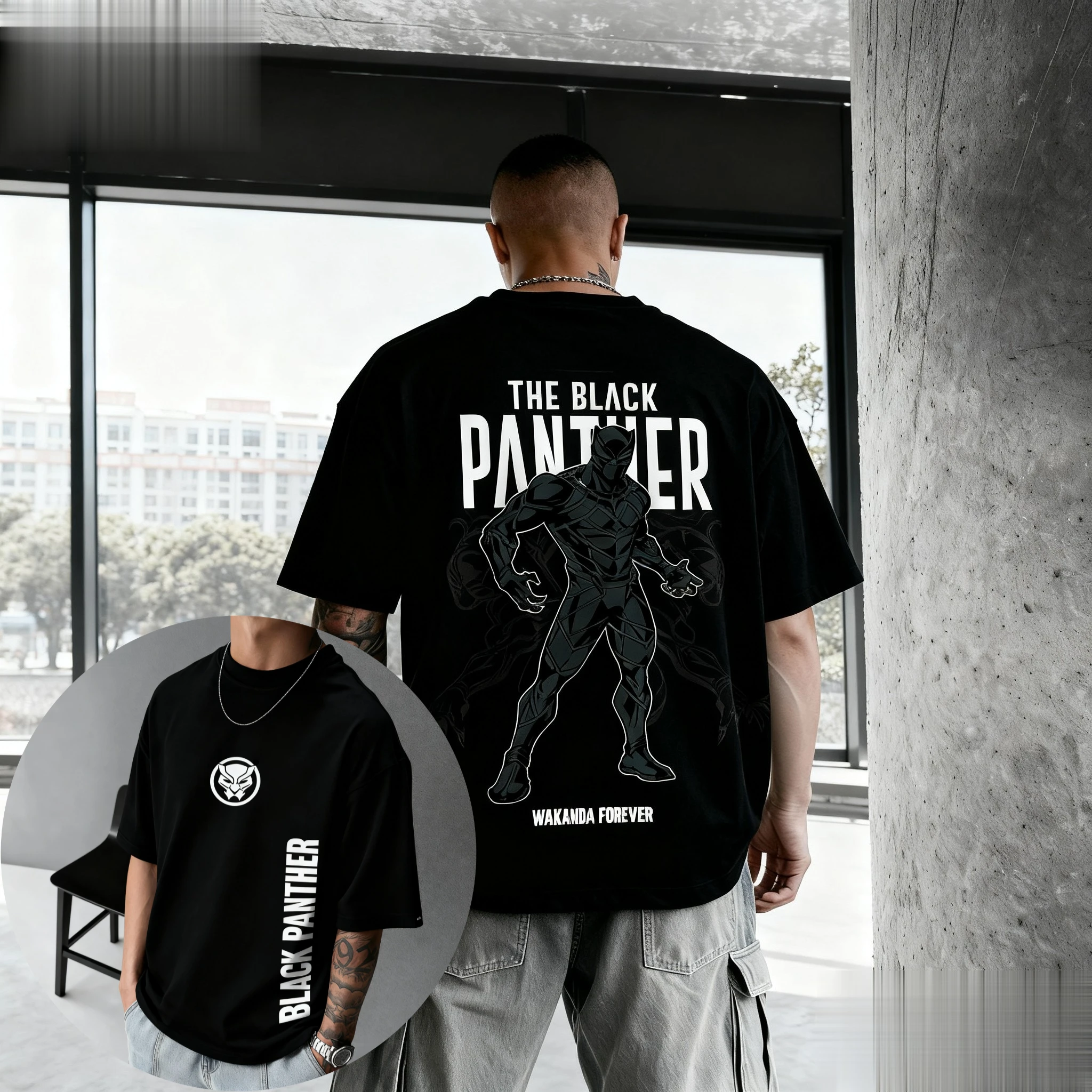 تي شيرت مارفل بلاك بانثر واكاندا للأبد جرافيك تي شيرت رجالي بأكمام قصيرة مطبوع عليه خارقة ملابس غير رسمية تي شيرت صيفي عصري #1
