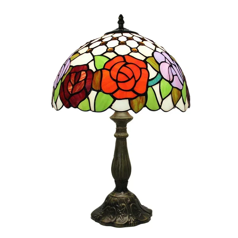 12 pulgadas 30 cm hojas naranjas vitral Tiffany pantalla Pastoral mesita De noche lámpara Lamparas De Mesa Luz De escritorio