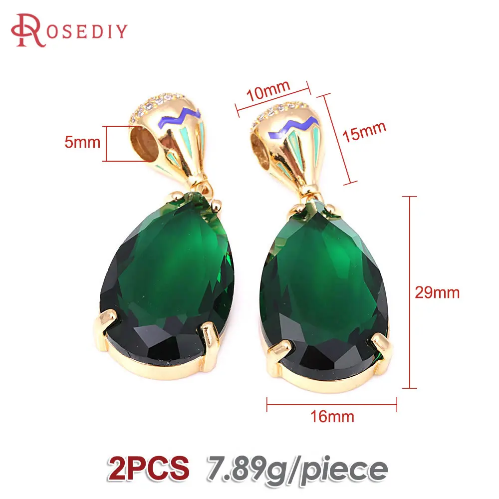 18K Gold Color Brass Zircon Glass Hot Air Balloon Drop Shape Charms Pendants Diy Jewelry Making Necklace Accessories for Women