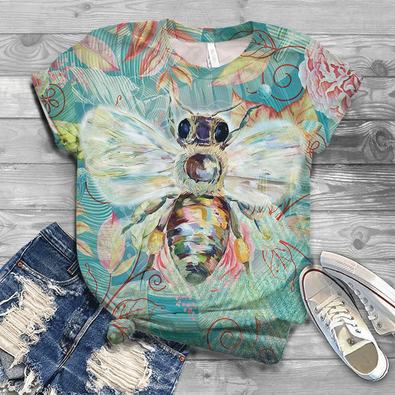 Letnie śmieszne koszulki z pszczołami Animal 3D Print Damska odzież uliczna O-Neck Krótki rękaw T Shirt Y2k Harajuku Tees Top Odzież damska