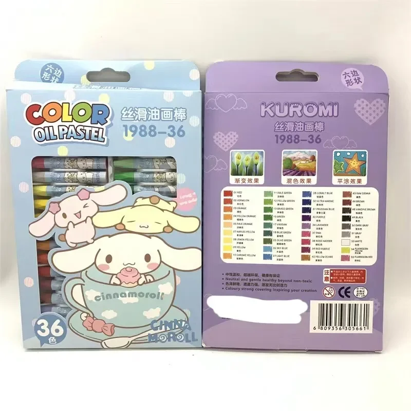 Sanrio Kuromi Cartoon Professional Oil Pastel Crayon Cinnamoroll 36 Colors White Pastels For Painting School Stationery Art Gift