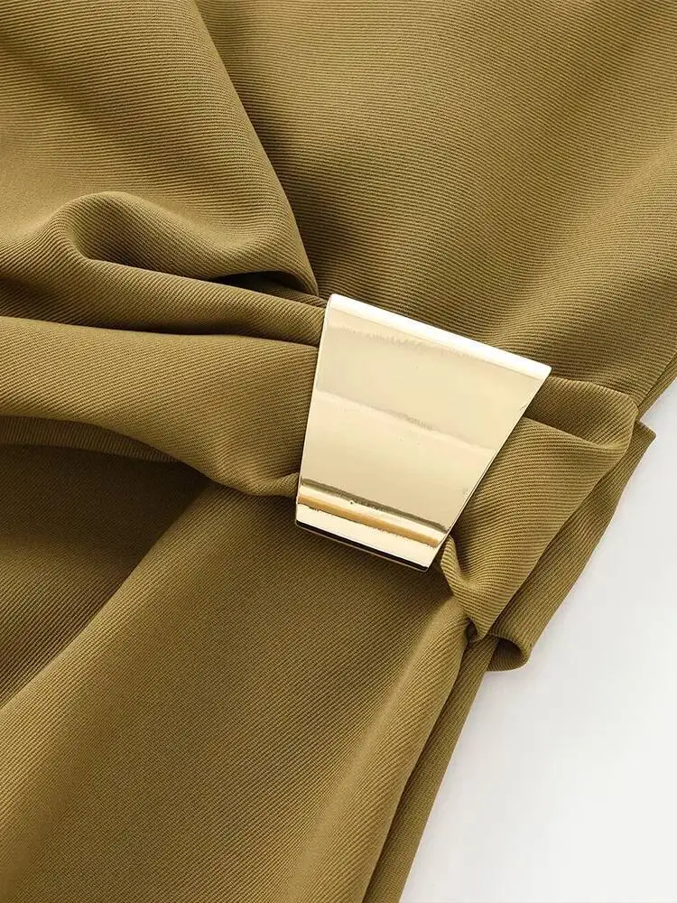 2025年秋新作 レディースファッション 気質 スリム ショルダーパッド付き ラウンドネック ノースリーブ ミディ丈ワンピース DD6P