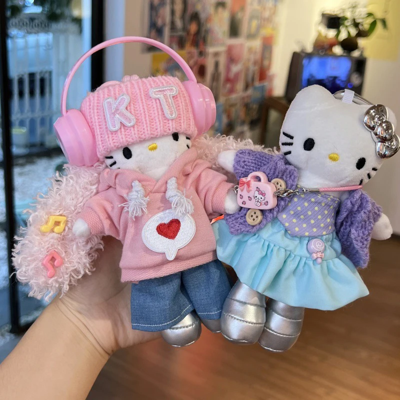 Sanrios Hellokittys Plush Toy Keyring Pendant for School Bag Doll Cute Backpack Keychain Girls Gift Accessory Hanging Ornament