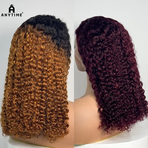 250% de densidad doble dibujado Ombre 12A 18 pulgadas onda de agua pelucas de cabello humano rizado 13x4 peluca de cabello Frontal de encaje transparente para mujeres