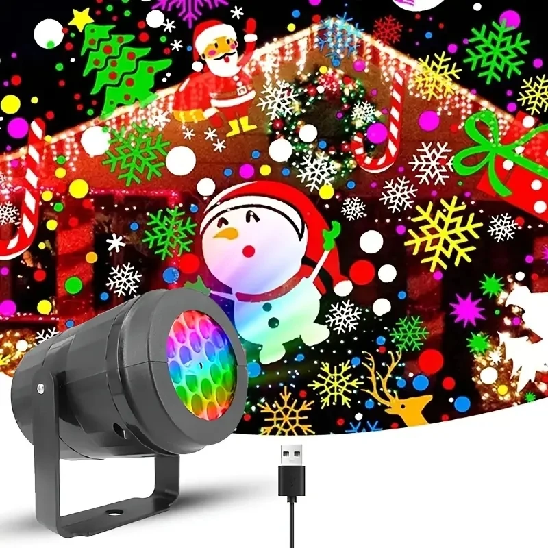 1PC20 Christmas projector light, Snow Christmas laser projector, rotating Christmas pattern LED stage light, outdoor Holiday Lig