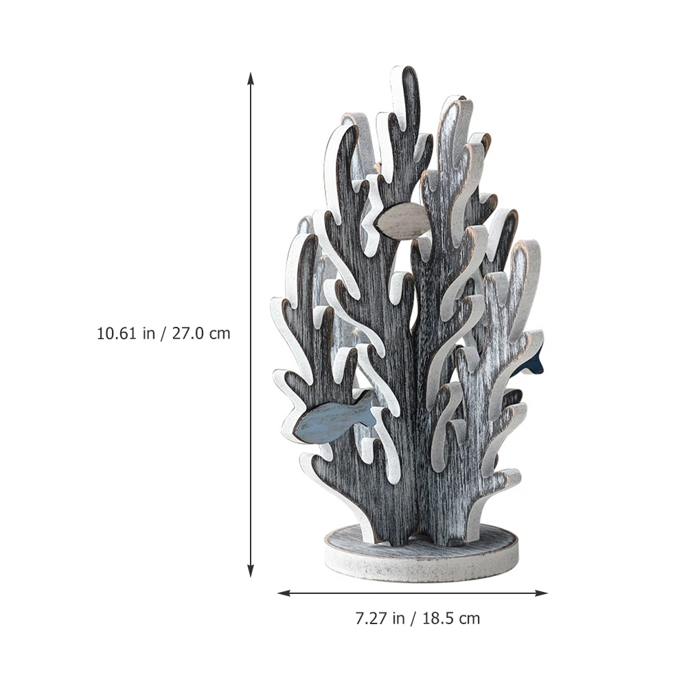

Creative Wooden Coral Sculpture Mediterranean Style Home Decor Tabletop Ornament Ocean Themed Wood Craft Carving Desktop