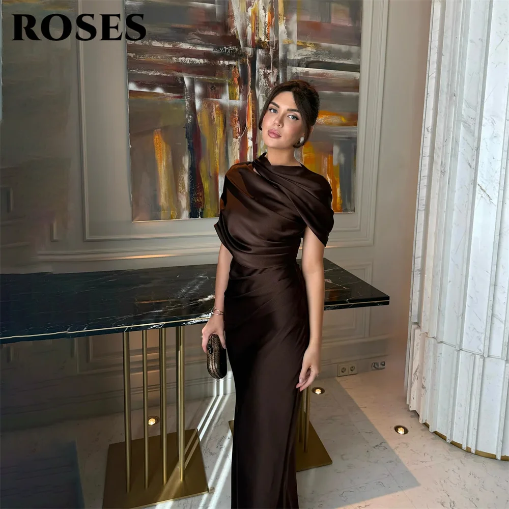 

ROSES Dark Brown Party Dress Draped Satin فساتين السهرة Trumpet Night Dress Floor Length Dress for Woman Customized