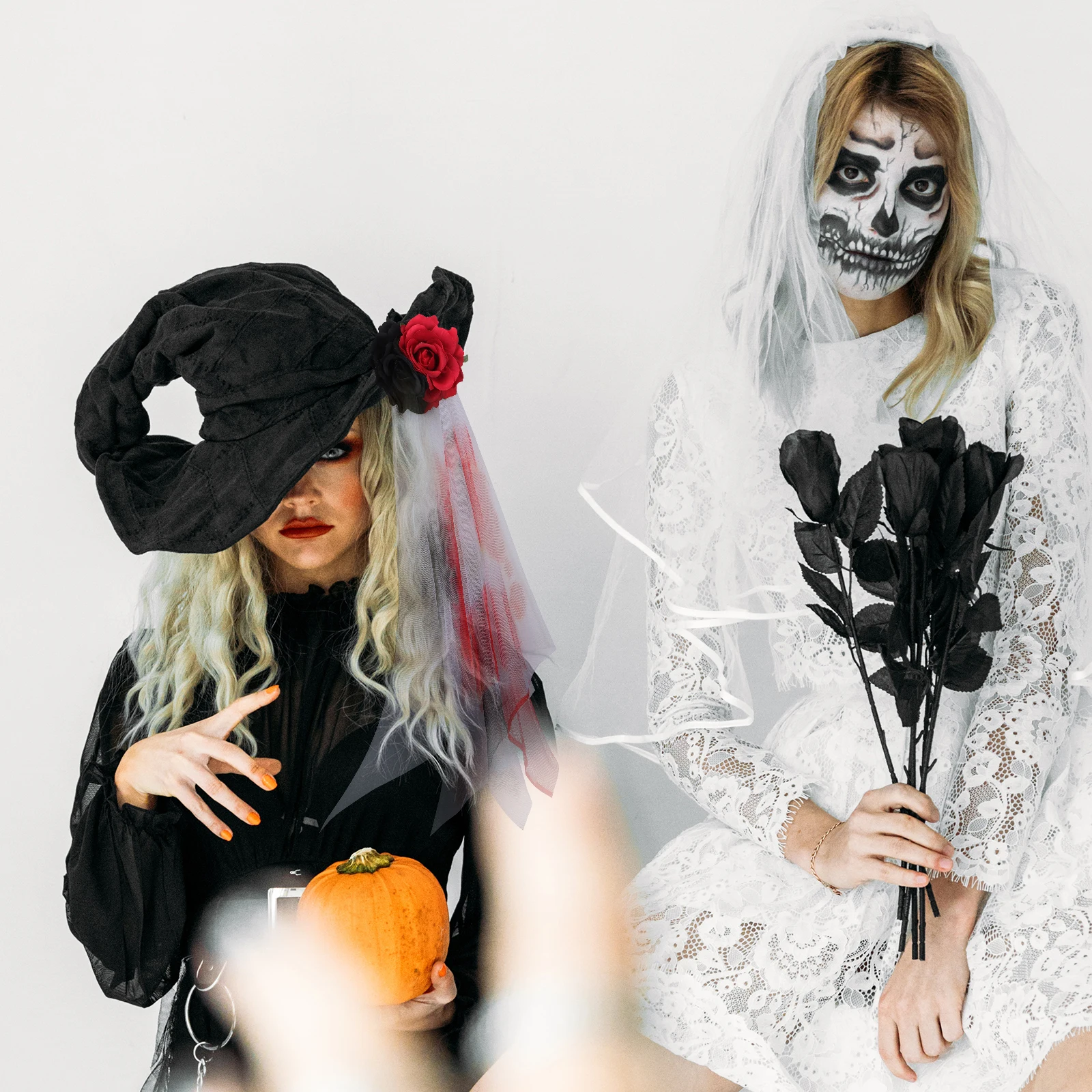 

1Pcs Rose Floral Veil Headband Long Decorative Halloween Hair Clip Horror Veil Headpiece Party Costume Accessory