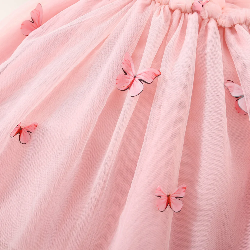 فستان حفلات للأطفال البنات صيفي وردي بأجنحة الفراشة فستان شبكي ملابس أعياد ميلاد للأطفال للفتيات