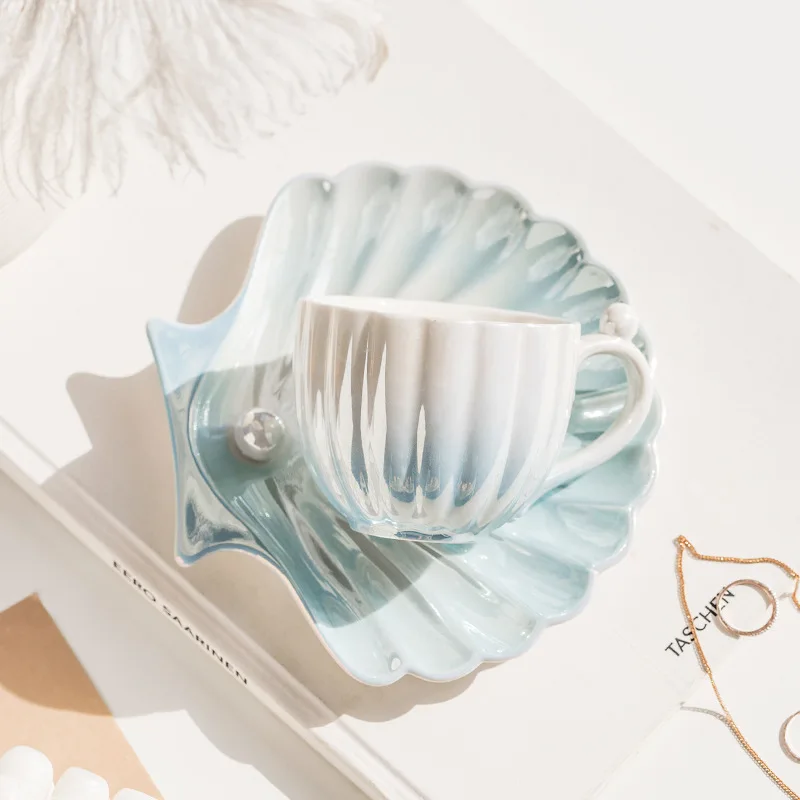 Pearl Shell Coffee Cup European Creative Coffee Cup Plate Ceramic Cup Gift Afternoon Tea Set Tea Set