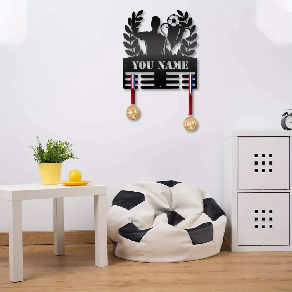 Distinctive 1pc Custom Soccer Trophy Wall Display. 12 - Slot Metal. Ideal for Athletes' Decor.