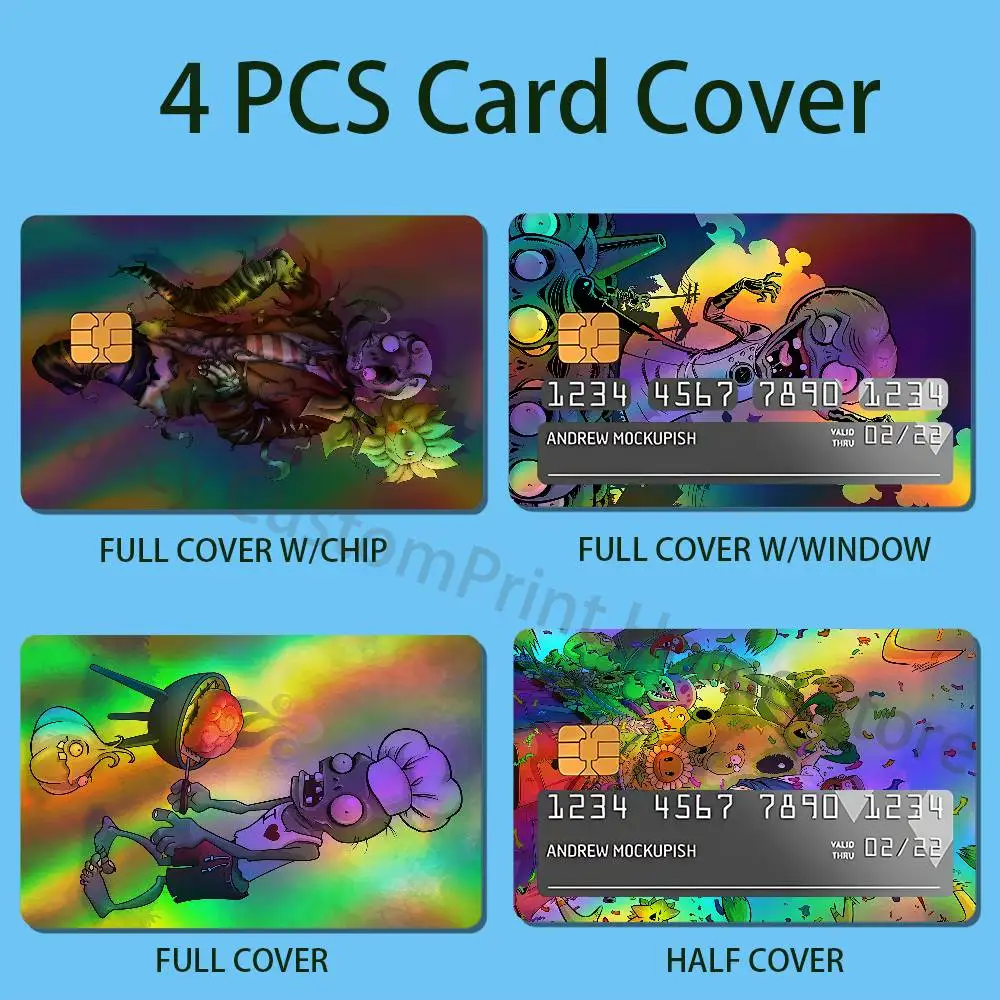 Cute P-Plants vs Z-Zombies Skin HD Color Laser Stickers Film Decal Scratch-resistant For Credit Debit Card Small Large Chip