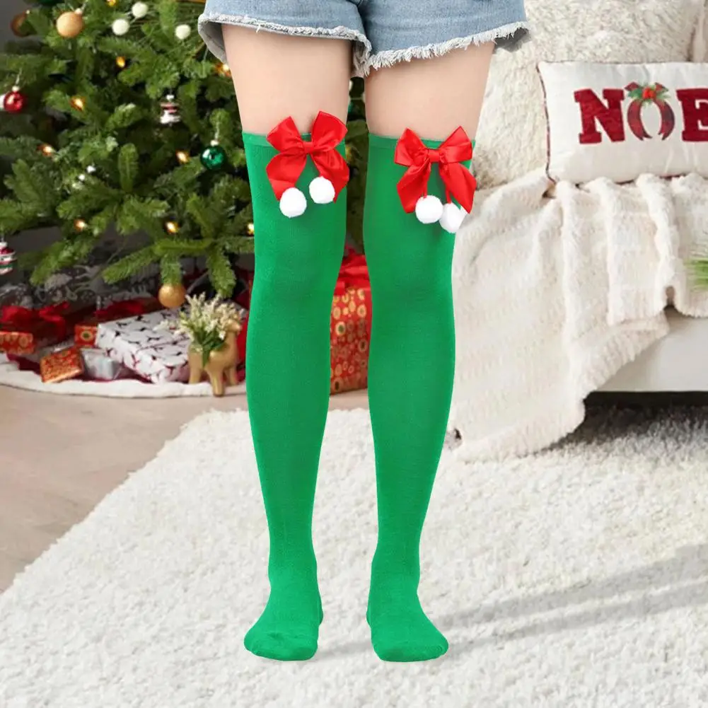 Holiday Stockings Bow-knotted Socks Colorful Retro Christmas Stockings with Anti-slip Design for Cosplay Performances for Dress