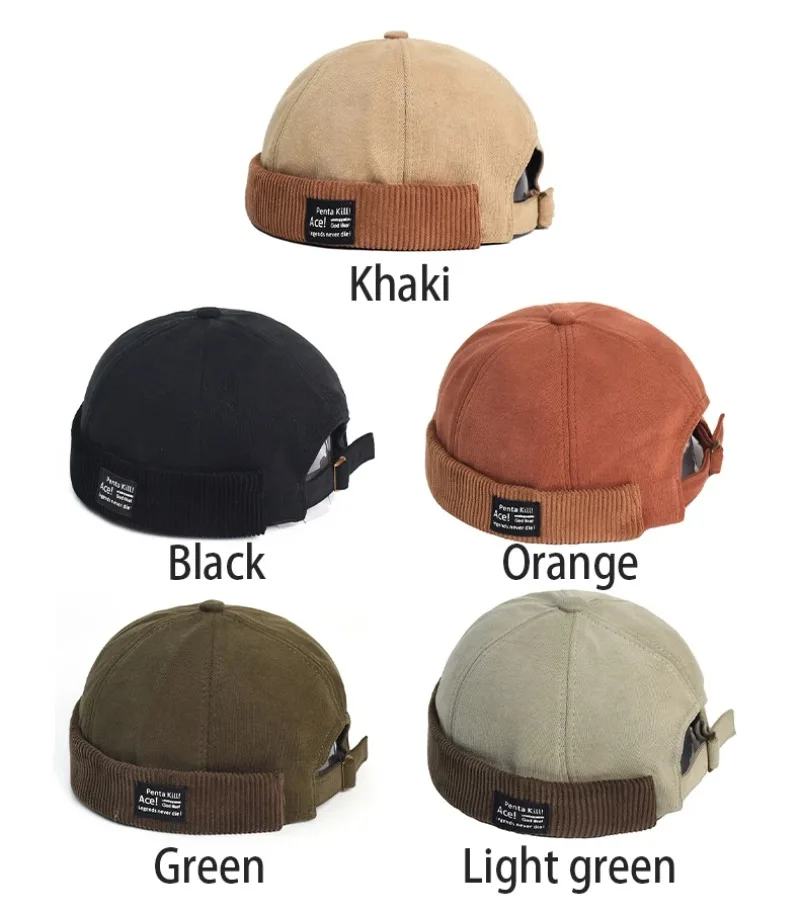 Y2K Vintage Beanie Hat Without Visor Docker Brimless Hats Retro Dome Corduroy for Men Women Hip Hop Streetwear Winter Autumn Cap