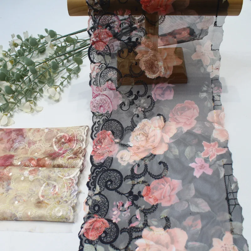 

Сетка с принтом 40 ярдов, одностороннее черное кружево с вышивкой, одежда для сна 21,5 см, нижнее белье, аксессуары для одежды