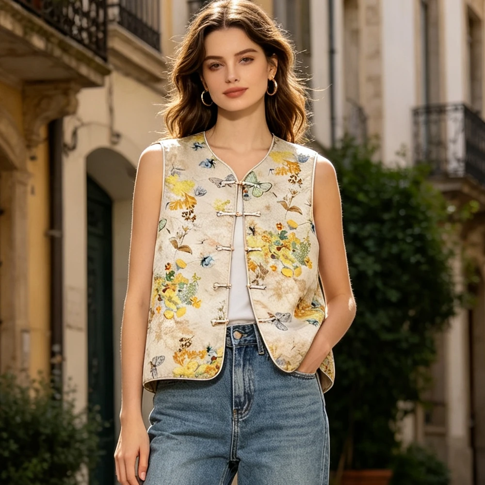 

Plus Size Vest For Women Coats Ethnic Style Vintage Print Jackets Fashion Clothes Quality Hanfu Traditional Chinese Clothing