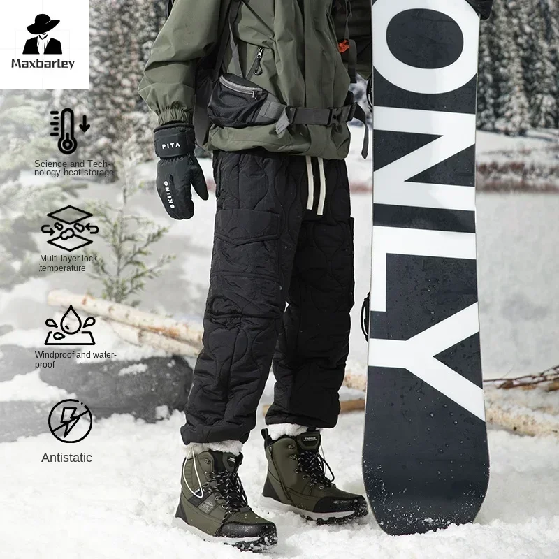 Winter Pants Men's Outdoor Snow Waterproof Windproof Warm Down Cotton Padded Pants Unisex Casual Thick Multi-Pocket Cargo Pants