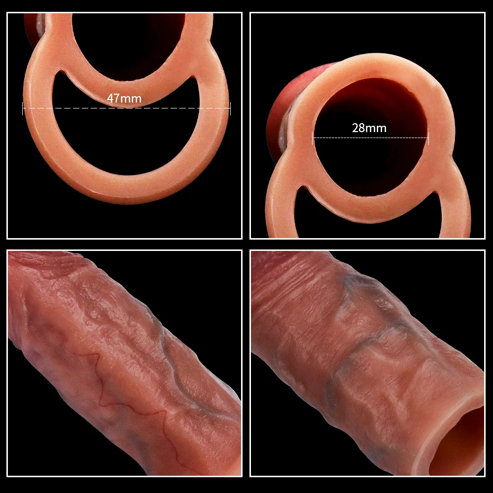 Funda de pene realista para hombres, condón de silicona reutilizable, extensión de pene, Juguetes sexuales artificiales para agrandar/Extender el