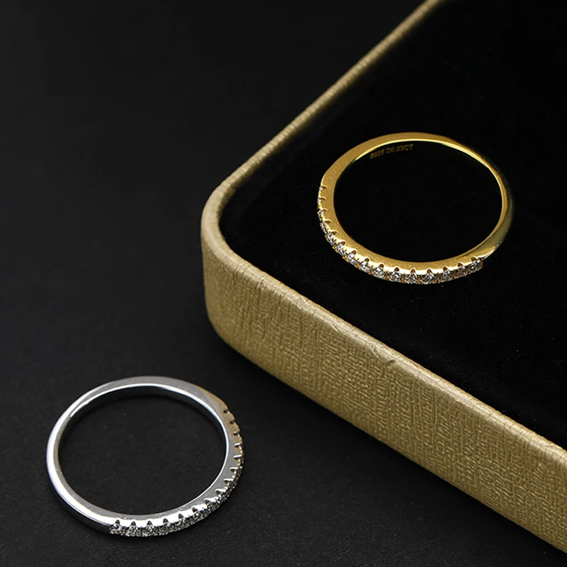 Smyoue Rhodium Plated 0.023cttw Moissanite Stackable Ring for Women 100% 925 Silver Lab Created Diamond Wedding Band 1.5mm Stone