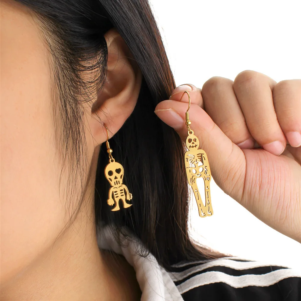 DIY accessories Halloween creative personality cartoon earrings fashion retro style stainless steel human skeleton skull earring