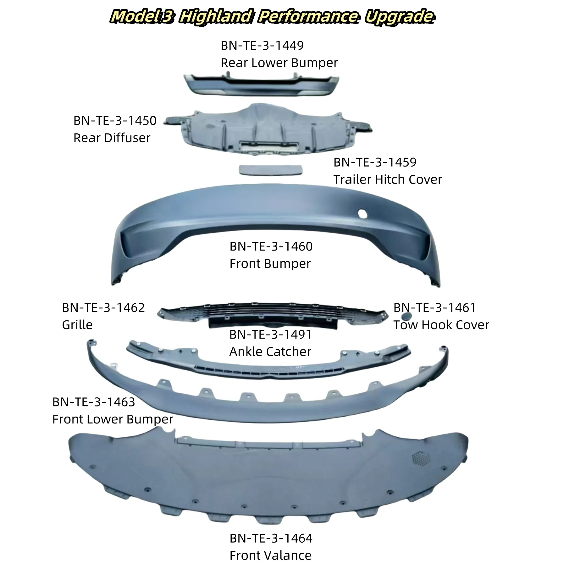 

BAINEL Body Upgrade Kit (Front Bumper& Rear Bumper) for MODEL 3 Highland Performance OE 1818918-00-F 1831979-00-Acustom