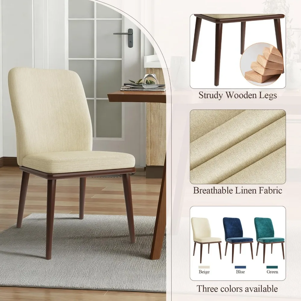 Juego de 6 sillas de comedor de madera, silla tapizada de tela moderna con patas de madera para cocina, comedor y cafetería, color beige