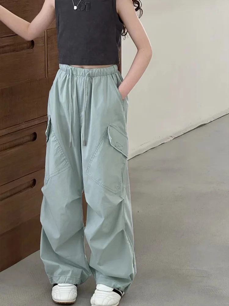 ultra-thin-ice-silk-kids-workwear-pants-summer-children's-clothing-big-kids-casual-pants-girls-faion-korean-sle-mid-waist