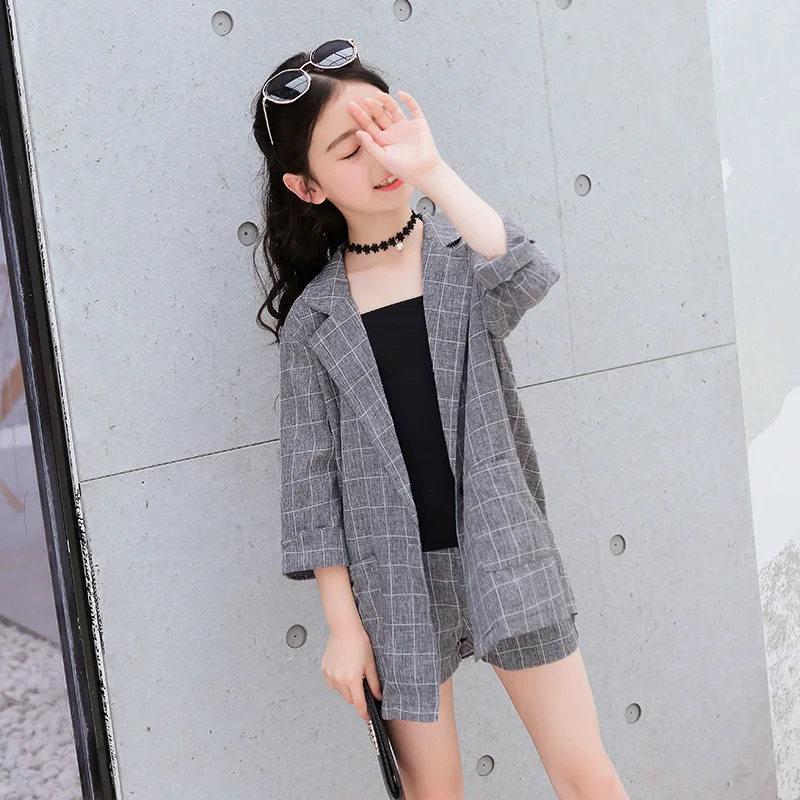 Girls' Set 2024 New British Style Parent-Child Small Suit Three Piece Set, Fashionable Western-Style Summer Clothing For Girls