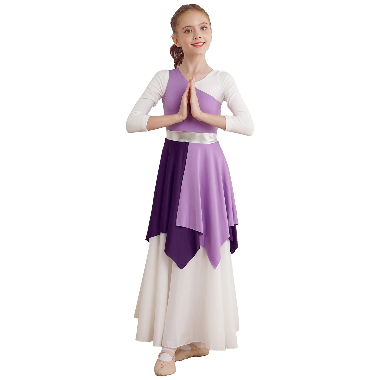 

Tunic Patchwork Ballet Girls Dancewear Sleeveless Single Shoulder Praise Asymmetrical Dance Dresses (White Dress Not Included)