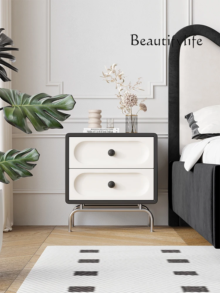 Bedside Table Modern Minimalist Black and White Minimalist Bedside Cabinet Storage Cabinet Light Luxury Bedroom