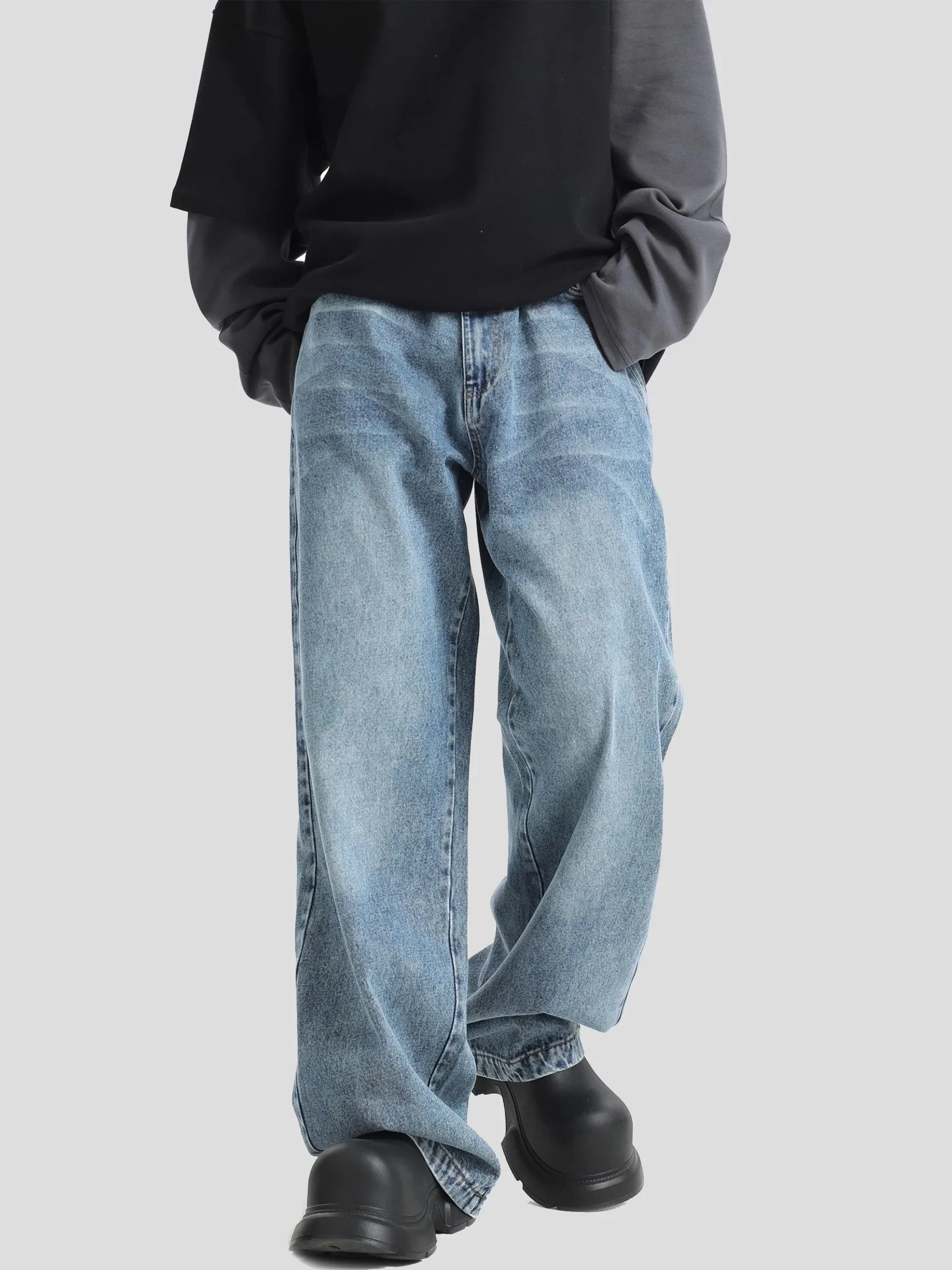 

Inskr Retro Washed Loose Straight Leg Jeans Men's Women's Casual Cotton Denim Pants High Waist Long Trousers Trendy Teens