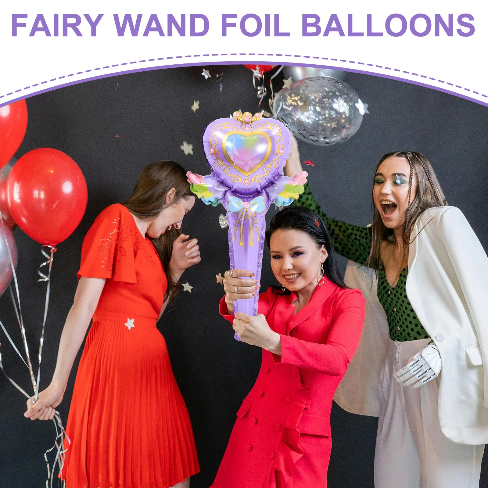 

50pcs Fairy Wand Foil Balloons Purple Aluminum Party Layout Decorative Supplies Balloon Decoration Accessories