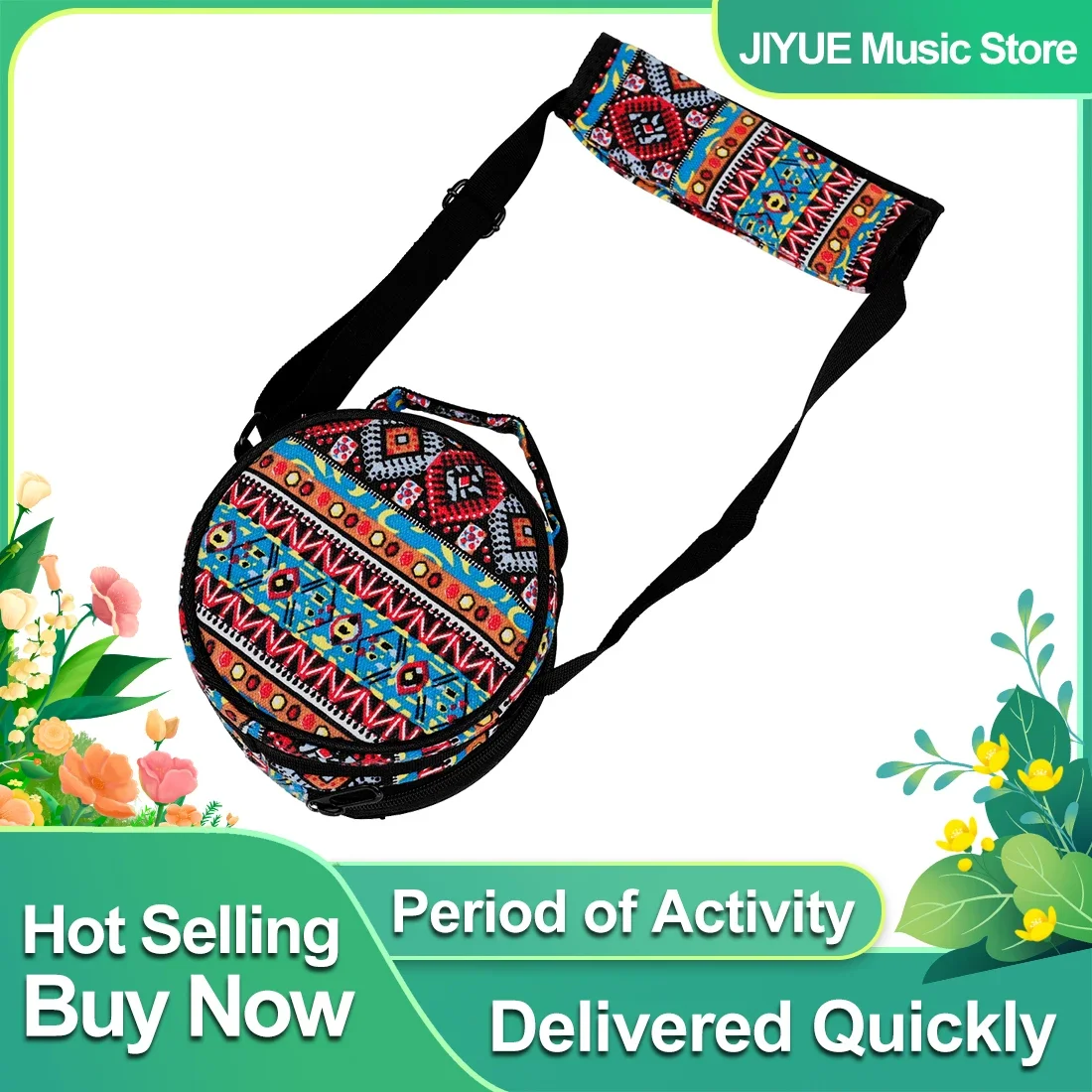Bolsa de tambor de meditación de 6,5 pulgadas, bolsa de tambor Brahms de tela Oxford de estilo étnico, accesorios y piezas de tambores de espíritu de aire coloridos impermeables